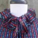 1980s Printed Tie Neck Dres..