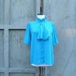1970s Blouse Teal Ruffle N..
