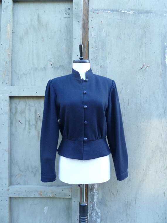 1960s Jacket Black Cropped Mandarin Collar