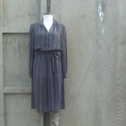 1980s Black Printed Secretary Dress