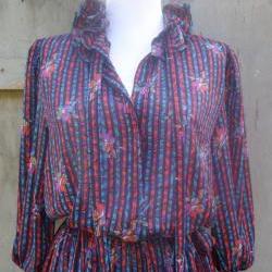 1980s Printed Tie Neck Dress