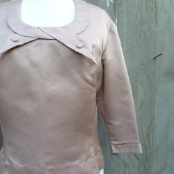 1950s Mad Men Button Back Blouse in Tan