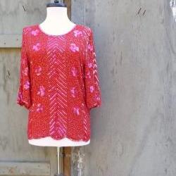Vintage Silk Blouse Sequin Boho Batwing