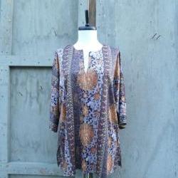 1970s Shirt Ethnic Printed Oversized Batwing